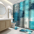 Lnond 4Pcs Bathroom Shower Curtain Sets with Rugs,Turquoise Abstract Painting Bathroom Sets with Shower Curtain and Rugs and Accessories - color: Teal-01