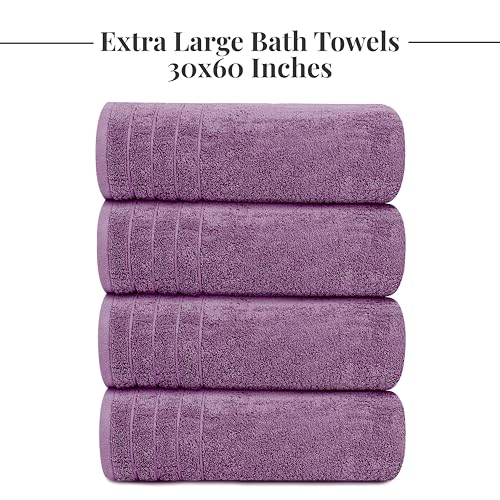 Tens Towels Pack of 4 Extra Large Bath Towels 30 x 60 Inches, 100% Cotton, Larger & Lighter Weight, Quicker to Dry, Super Soft and Absorbent, Perfect for Bathroom, Purple - color: Purple
