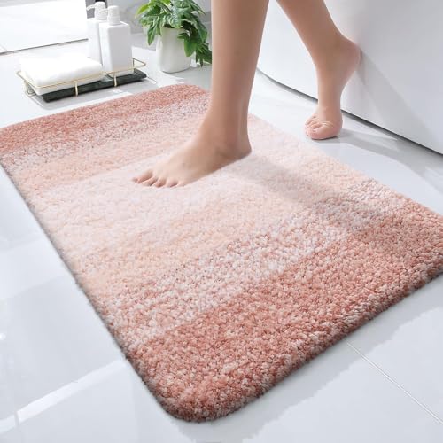 OLANLY Small Bathroom Rugs Mat 24x16, Extra Soft Absorbent Microfiber Bath Rugs, Rubber Backing, Quick Dry, Machine Washable Bath Mats for Bathroom Floor, Tub and Shower, Home Decor Accessories, Peach - color: Peach, size: 24" X 16"