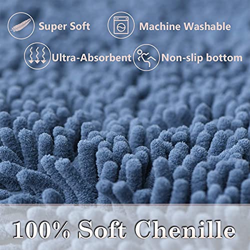 Bathroom Rugs Sets 4 Piece, Extra Soft Absorbent Chenille Bath Rugs, Non Slip Rubber Backing Machine Washable Quick Dry Bath Mats for Bathroom Floor, Tub, Shower, Home Decor Accessories, Deep Blue - color: Misty Blue