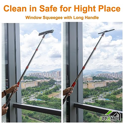 Squeegee for Window Cleaning,12" Squeegee and 11" Microfiber Scrubber Combi with Stainless Steel Pole,Extendable Window Cleaner for Car,Sliding Door,Shower Glass Door-Swivel Style-2 Pads - color: Orange, size: 12" Squeegee