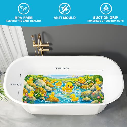 XIYUNTE Baby Bath Mat for Tub Non Slip Kids, BPA Free Extra Long Bathtub Mat 40x16 with Drain Holes and 200 Suction Cups, Non Toxic Machine Washable Toddler Bath Mat, Eco-Friendly Certified - color: Splashy Duck