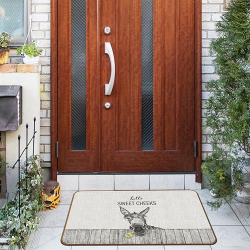 Hello Sweet Cheeks Bathroom Decor, Donkey Doormat, Funny Western Funny Donkey Doormat for Farmhouse Bathroom Restroom Washroom Decor,17×30inch