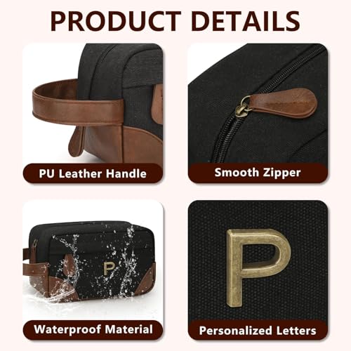 Personalized Toiletry Bag for Men - Initial Custom Travel Dopp Kit, Waterproof Shaving Bag with Large Capacity for Travel Essentials, Birthday Gifts for Him Dad Husband Boyfriend (P) - style: P
