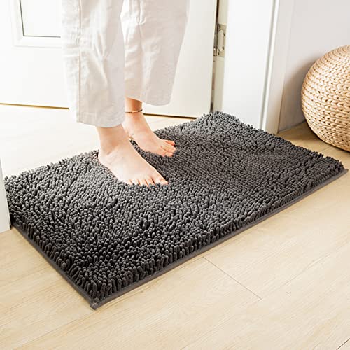 Grey Bathroom Rugs Sets 4 Piece with Toilet Lid Cover, Non Slip Bathroom Mats Extra Soft Chenille Bath Rug Absorbent Shaggy Rugs Perfect Plush Mats U-Shaped Toilet Rug and Toilet Cover Toilet - color: Dark Grey, size: 1'8" x 2'8" (Square + oval + U-shape)