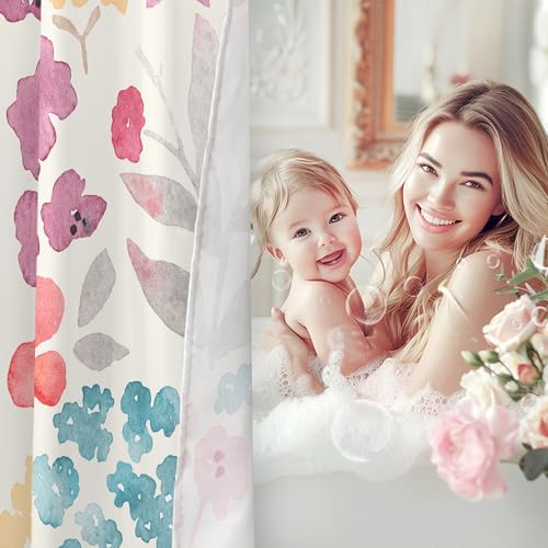 Riyidecor Cute Floral Colorful Shower Curtain,Spring Boho Kids Girls Girly Wildflower Pink Watercolor Fabric Cloth Bathroom Curtains,Funky Trendy Plant Bathroom Decor Set with Hooks 72x72 Inch - color: A-pink, size: 72"W x 72"L (Pack of 1)