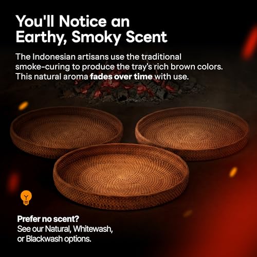 Round Rattan Tray 13.5" — Hand-Woven Wicker Tray for Home Decor (Smoky Brown) - color: Smoky Brown, size: 13.5"