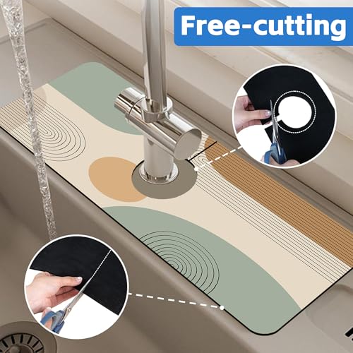 Abstract Minimalistic Geometric Kitchen Sink Splash Guard Mat Absorbent Fast Drying Mat Faucet Draining Mat Sink Splash Guard Behind Faucet Drip Catcher for Kitchen Bathroom 5.5"×15" - size: 5.5" x 15"