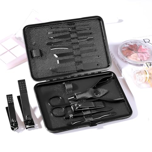 Nail Clippers Sets High Precisio Stainless Steel Nail Cutter Pedicure Kit Nail File Sharp Nail Scissors and Clipper Manicure Kit Fingernails & Toenails with Portable Stylish case (Black) - color: Black