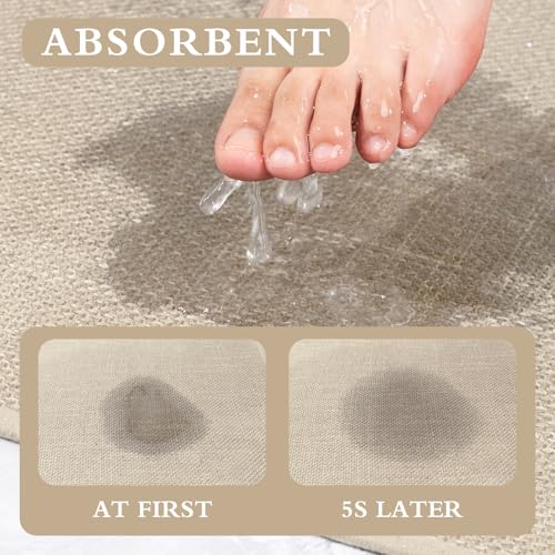 YIHOUSE Beige Bathroom Rug Sets 2 Piece, Bathroom Mat Quick Dry, Thin Bath Rug Set,Absorbent Bath Mat for Bath Room Non Slip Washable for Toilet and Floor(17"x24"+17"x32") - color: Beige, size: 2 Piece (17"x24" + 17"x32")