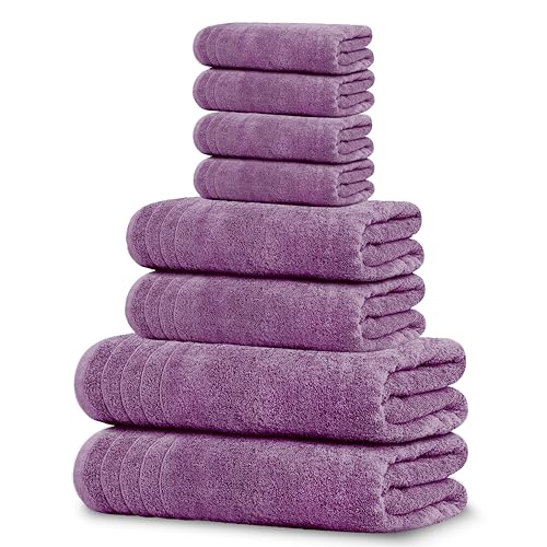Tens Towels Pack of 8 Towels Set, 2 Extra Large Bath, 2 Hand, 4 Washcloths, 100% Cotton, Lighter Weight, Quicker to Dry, Super Absorbent, Perfect for Bathroom, Purple - color: Purple