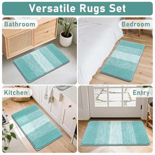 Bsmathom Bathroom Rugs Sets 4 Piece, Soft Absorbent Microfiber Bath Rugs with U-Shaped Contour Toilet Rug and Toilet Lid Cover, Thick Non-Slip Plush Shaggy Bath Mat Set,Teal - color: Teal, size: 18"x26"+18"x48"+U20"x24"+Cover19"x21"