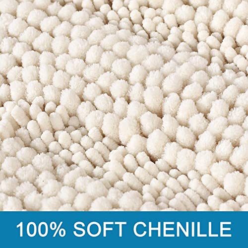 H.VERSAILTEX Bathroom Rugs Bath Rugs for Bathroom Non Slip Bath Mats Extra Thick Chenille Striped Rug 17" x 24" Absorbent Soft Shaggy Washable Dry Fast Bath Mats for Bath Room Floor - Ivory - color: Ivory, size: 17" x 24"