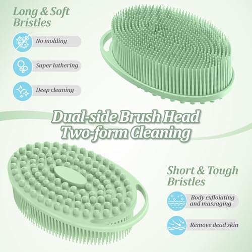 Soft Silicone Body Scrubber 4PCS, 2-in-1 Bath & Shampoo Brush with Dual-Side Usage, Hygienic Silicone Loofah Shower Scrubber for Gentle Exfoliating & Good Lathering(Black/Pink/Green*2) - color: 4 Color-c