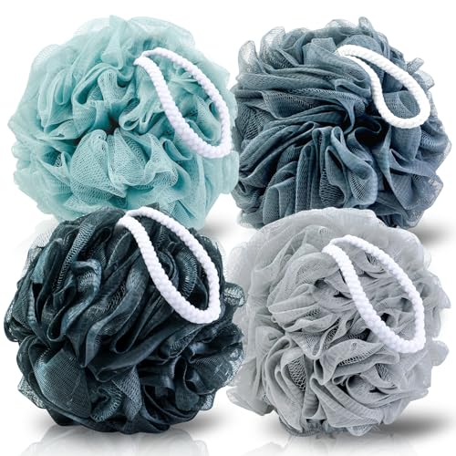 MTDLYICE Loofah Sponge XXL-100g 4 Pack, Bath Sponge Soft Mesh Shower Puff Loofah for Men, Exfoliating Body Scrubber for Women, Shower Accessories (Blue Gray) - style: 100g Blue Gray