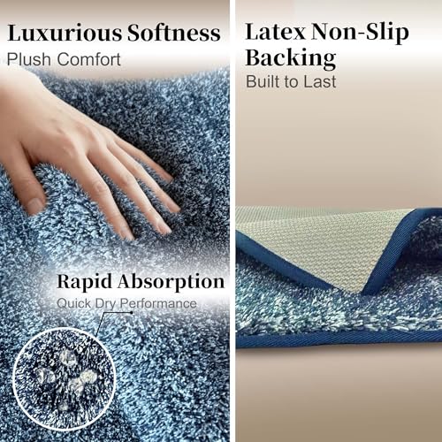 VOOVA & MOVAS Non-Slip Bathroom Rug，Ultra Soft & Quick Dry Bath Mat， Machine Washable Microfiber Shaggy Bath Rug， Plush Water Absorbent Shower Mat for Floor and Sink， 24x17 Inches，Dark Denim - color: Dark Denim, size: 24"x17"