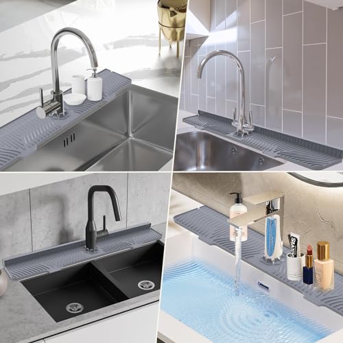 33inch Kitchen Sink Splash Guard Mat,Silicone Material Protects Faucet Handle from Dripping Water,Faucet Mat Splash Catcher,Multipurpose for Kitchen Sink, Sink Sponge Holder