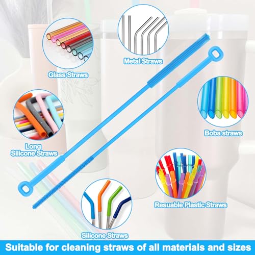 XANGNIER Silicone Straw Cleaner Brush,2 Pcs Reusable Extra Long Straw Cleaner Brush for Cleaning Plastic Metal Stainless Steel Glass Boba Clear Smoothie Travel Drinking Straws,Straw Cover - size: 2 pack