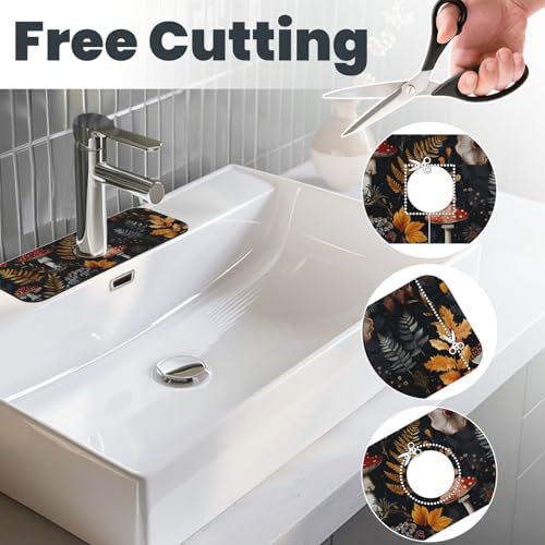 Faucet Draining Mat For Kitchen Sink, Mushrooms Ferns Wildflowers Diatom Mud Absorbent Drain Pad For Bathroom Kitchen Sink Splash Guard Drying Mat - color: Mushrooms Ferns Wildflowers