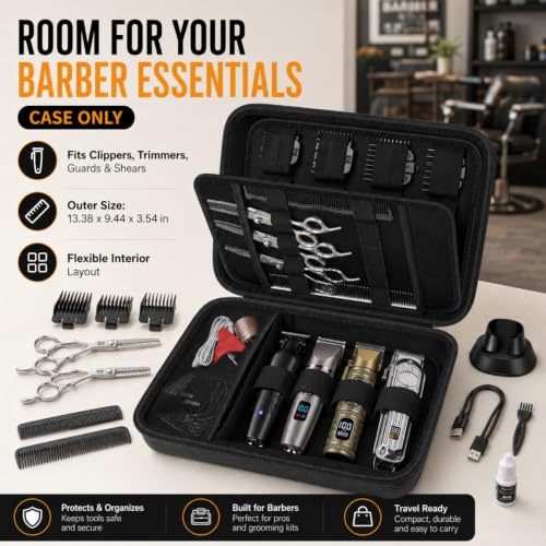 Boobowl Hard Travel Case for Hair Clippers, Barber Tool Organizer - Black | Case Only for Clippers, Trimmers, Guards, Shears, Combs, Chargers and Small Grooming accessories, Travel and Home Grooming - color: Black