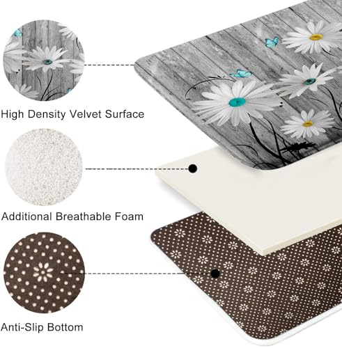 ArtSocket Flower Daisy Bathroom Set with Shower Curtain and Bath Rugs and Accessories,Gray Wooden Boards Non-Slip Shower Curtain Set,Bathroom Decor 3 Pcs - color: Flower Daisy