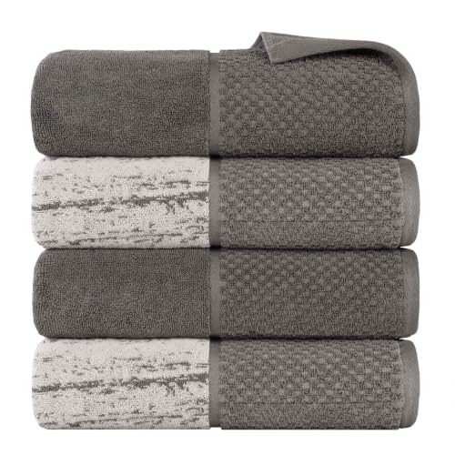 Superior Cotton Bathroom Towel Set Plush Absorbent, 4 Piece Charcoal Silver | Large Full Body Highly Absorbent, Quick Dry, Jacquard & Solid Pattern Assorted Towels, 4 Bath Towels, Lodie Collection - color: Charcoal-silver, size: Bath Towel 4 Pack - (Jacqu