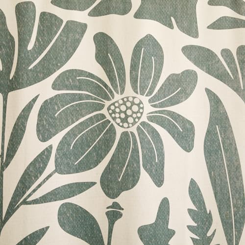 RoomTalks Vintage Floral Faux Linen Shower Curtain for Bathroom in Beige and Greenish - 210GSM Heavy Duty Modern Farmhouse Matisse Flowers Plants Botanical Shower Curtain Set Aesthetic Bathroom Decor - color: Beige and Greenish, size: 72"W x 72"L (Pack of