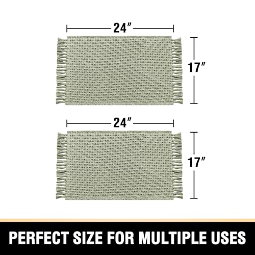 H.VERSAILTEX Waffle Bath Mat Super Absorbent Boho Bath Mat Non Slip Bath Rugs for Bathroom Floor Machine Washable Dry Fast Bathroom Rugs with Tassels (17 x 24 Plus 17 x 24 Inches, Sage) - color: Sage, size: 17" x 24" Plus 17" x 24"
