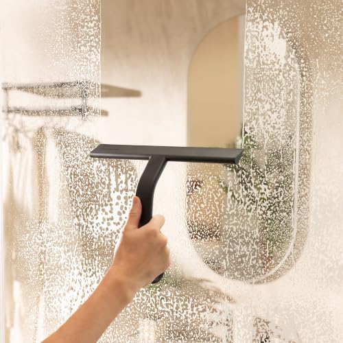 dancemoon JustHang Shower Squeegee for Glass Doors, All-One-Piece Wider 12" Silicone Squeegee with Built-in Hook for Window, Mirror, Tile Wall, Car, Streak-Free Bathroom Cleaner Tool, 12-Inch Black - color: Classic Black, size: 12 Inches