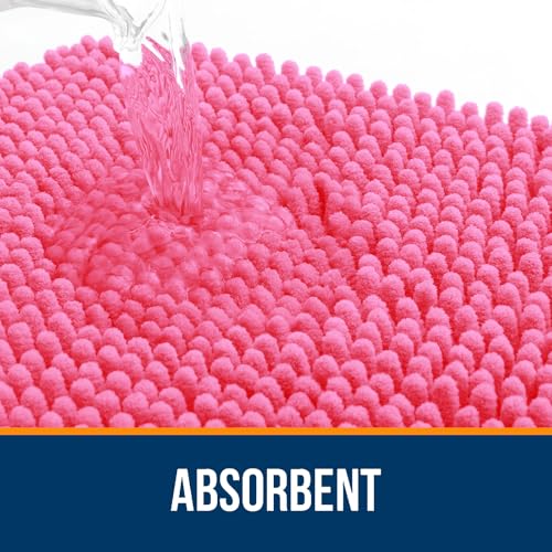 OLANLY Toilet Rugs U-Shaped 20x20, Extra Soft Absorbent Chenille Contour Bathroom Rugs for Toilet, Dry Quickly, Machine Washable, Non-Slip Bath Mat, Hot Pink - color: Hot Pink, size: 20" X 20" Contour Rug