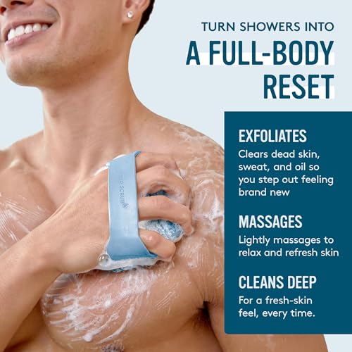 Sud Scrub® Antimicrobial Silicone Body Scrubber, Exfoliating Body Brush for Sensitive Skin, Antibacterial Shower Scrubber for Body, Bathroom Essentials for Men & Women, Blue - color: Blue