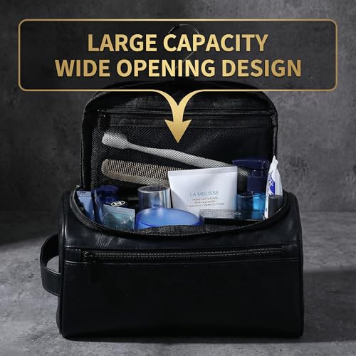 Men’s Hanging Toiletry Bag, Large Capacity Travel Dopp Kit Organizer for Business Trip – Waterproof Shaving Bag Multi-Compartment Storage for Grooming Essentials, Bathroom & Gym (Black) - color: Black