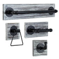 MyGift 4 Piece Wall Mounted Bathroom Hardware Set, Rustic Torched Wood and Industrial Matte Black Metal Pipe Towel Ring, Robe Hook, Toilet Paper Holder and Towel Bar - color: Torched Wood