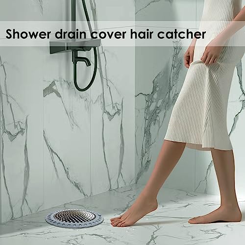 Huntonry Drain Hair Catcher, Shower Hair Drain Catcher, Shower Drain Cover, Bathtub Drain Strainer, Tub Hair Catcher, Bathroom Sink Strainer Hair Trap Filter, Bathroom Drain Defender, Flat, Round - color: Silver