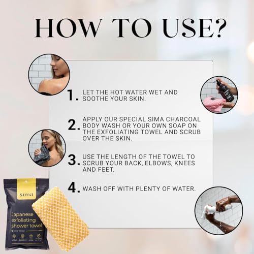Sima Brand Exfoliating Washcloth Face & Body Scrub Towel - Japanese Exfoliating Towel with Hexagon Fibers, Body Scrubber with 2 Sides for Scrubbing & Washing, Extra Long Body Towels (Yellow) - color: Yellow
