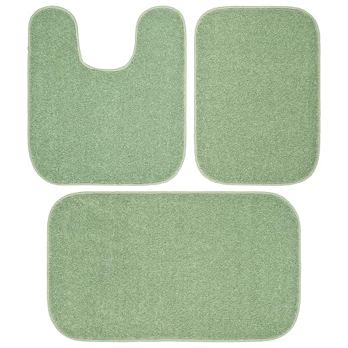 Garland Rug Sedona Bath Rug, Soft Absorbent Plush Bath Rugs, Non-Slip, Quick Drying, Machine Washable, Comfort for Bathroom Floor, Tub and Shower, 3 Piece Bathroom Rug Set (No Lid) Deep Fern Green - color: Deep Fern, size: 3 Piece Rug Set (No Lid)