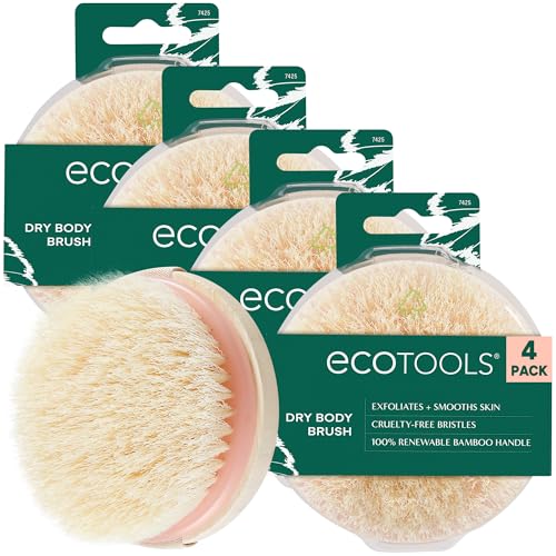 EcoTools Dry Body Brush 4-Pack – Exfoliating Body Scrubber for Dead Skin Removal, Cellulite Massage, Circulation