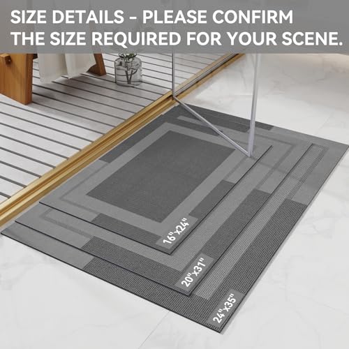 YDKGL Non Slip Bath Mat, Rubber Backing Ultra Thin Bathroom Rugs Fit Under Door Quick Dry Super Absorbent Washable Bath Rug Shower Mat for Bathroom Floor Bathtub Sink, Easy Care Dark Grey 16"x24" - color: A- Dark Gray, size: 16" x 24“