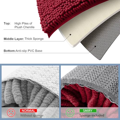 Smiry Luxury Chenille Toilet Rugs U-Shaped 20x20, Soft Absorbent Non-Slip Contour Bathroom Rugs for Toilet, Machine Washable Contoured Bath Mats, Red - color: Red, size: 20" X 20" Contour Rug