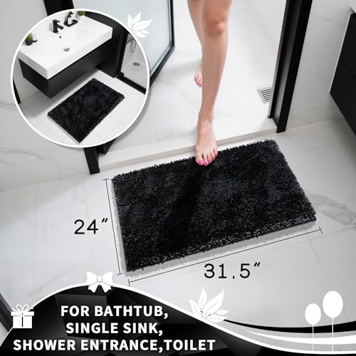 Yimobra Chenille Bathroom Rugs Non Slip, Extra Thick Soft Absorbent Bath Rug 31.5x20 Inch, Machine Washable Quick Dry Bath Mat for Bathroom Floor, Tub and Shower, Home Decor Accessories, Black - color: Black, size: 31.5" X 20"