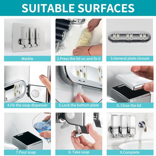 No-Drill 3 Pack 500ml Wall Mounted soap Dispenser for Bathroom and Kitchen, Shampoo and Conditioner Dispenser Drill Free with Adhesive (Clear-3) - color: Clear-2