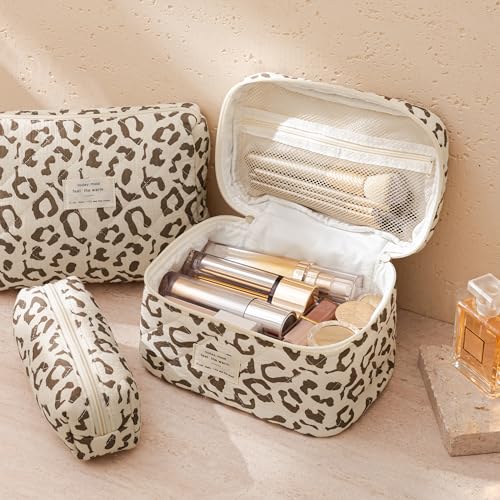 HBselect Quilted Makeup Bag, 3PCS Cotton Large Travel Makeup Bag, Cute Floral Coquette Make up Bag Cosmetic Bag Toiletry Bag for Women Girls - color: A-3PCS-Floral 30