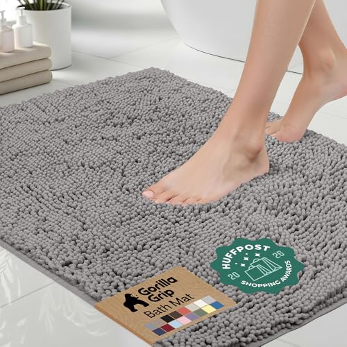 GORILLA GRIP Bath Rug Mat 48x17, Thick Soft Absorbent Chenille, Quick Dry Microfiber Mats, Rubber Backing Washable Shower Floor Rugs, Bathmat Runner, US Designed Bathroom Home Decor Accessories Grey - color: Grey, size: 48" X 17"