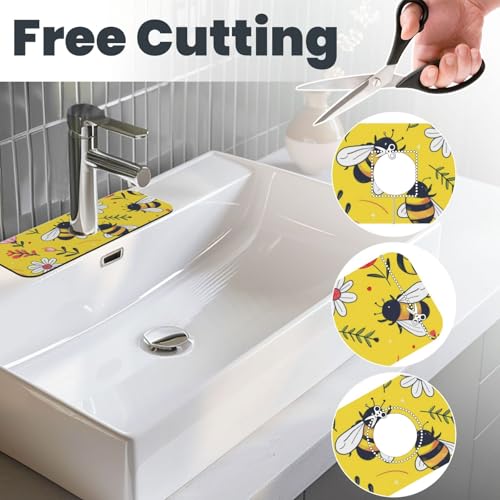 Kitchen Sink Splash Guard Faucet Mat, Yellow Bees Flowers Diatom Mud Absorbent Draining Mat For Kitchen Sink Bathroom - color: Yellow Bees Flowers, size: One Size
