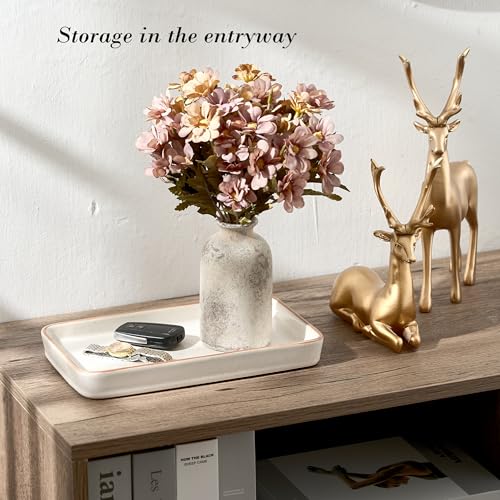 10"×6"×1" Bathroom Vanity Tray for Countertop- Ceramic Decorative Organizer Tray for Dresser Tops, Toilet, Perfume, Sponge Holder Soap Dish Dispenser for Kitchen Counter- Reactive White - color: Reactive White-1 Pc