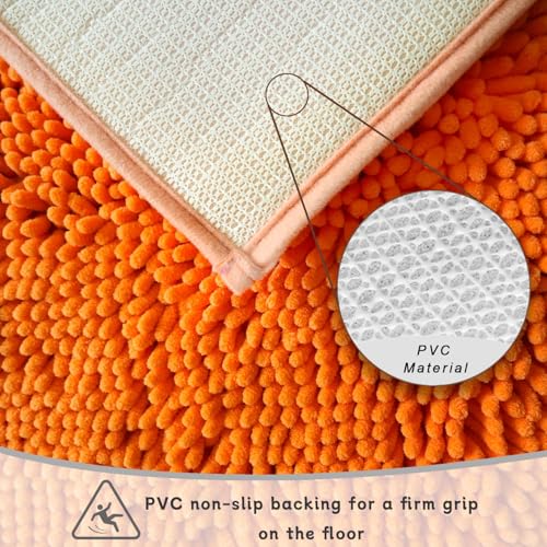 Chenille Bath Rug Runner, Ultra Soft Absorbent Bathroom Mat, Non-Slip PVC Backing, Machine Washable, 59x24, Orange - color: Orange, size: 2' x 4'11" (59"x24")