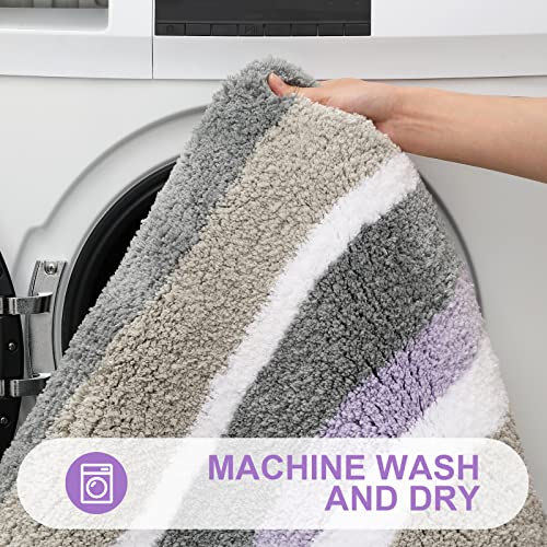 Buganda Microfiber Striped Bathroom Rugs Bath Mat, Extra Thick, Soft and Shaggy, Absorbent, Machine Washable, Bath Rugs for Bathroom, Tub and Shower, 59x24 Inches, Purple-Grey - color: Purple-grey, size: 59" X 24"