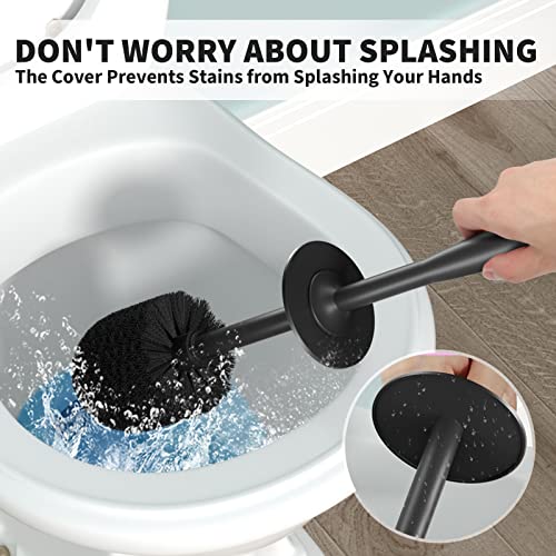 Toilet Brush and Holder 2 Pack, Toilet Bowl Brush with Extra Long Handle, Toilet Scrubber and Covered Holder, Toilet Brushes for Bathroom-Space Saving, Covered Brush, Durable, Deep Cleaning(Black) - color: Black