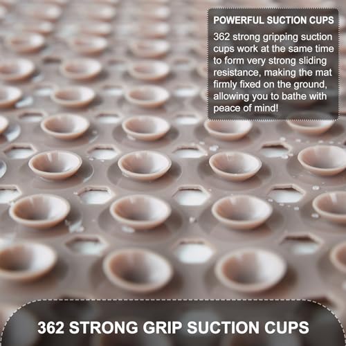 TEESHLY Bath Tub and Shower Mats, Non Slip 40 x 16 Inch Extra Long Bathtub Mat, Machine Washable Bathmat with Drain Holes, Suction Cups for Bathroom Floor, Tan - color: Tan