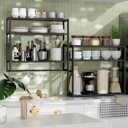PPN Extra Large Towel Rack Bathroom Storage Shelves Over The Toilet with Towel Bar 100% Bamboo Adjustable Height Floating Shelf Wall Shower Shelf for Small Space Bathroom Kitchen Multi Usage - color: Black Extra Large